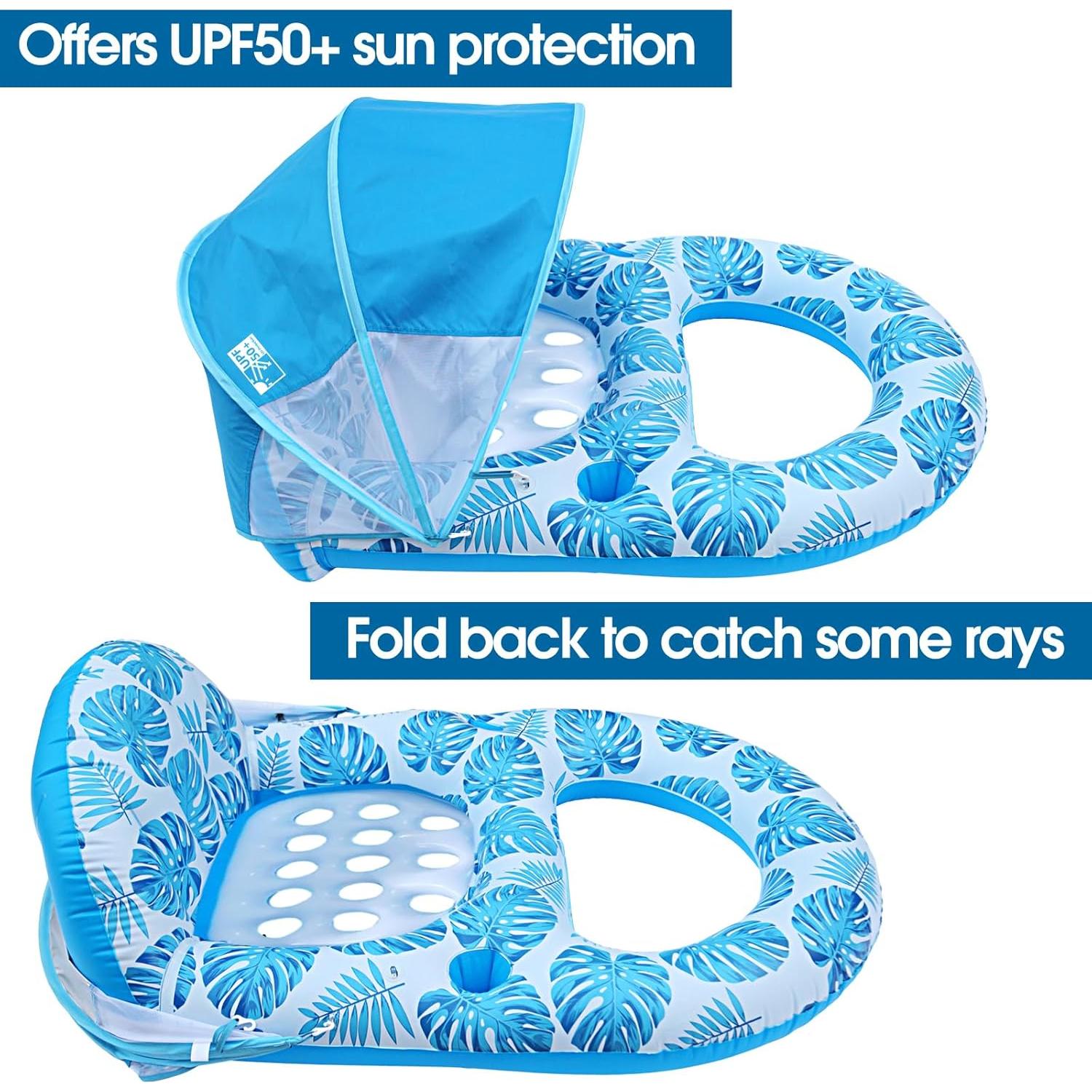 Flotador de piscina COOLCOOLDEE extragrande con toldo UPF50+