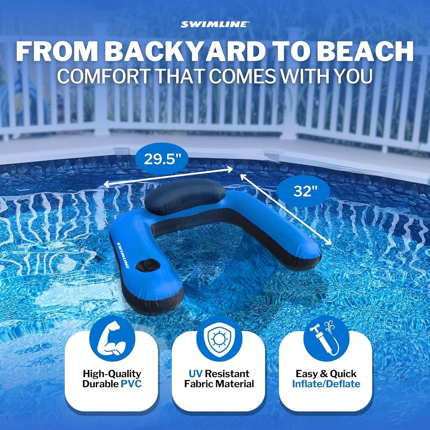 Sillón Inflable Swimline U-Cubierto Tela con Portavasos 81x63cm