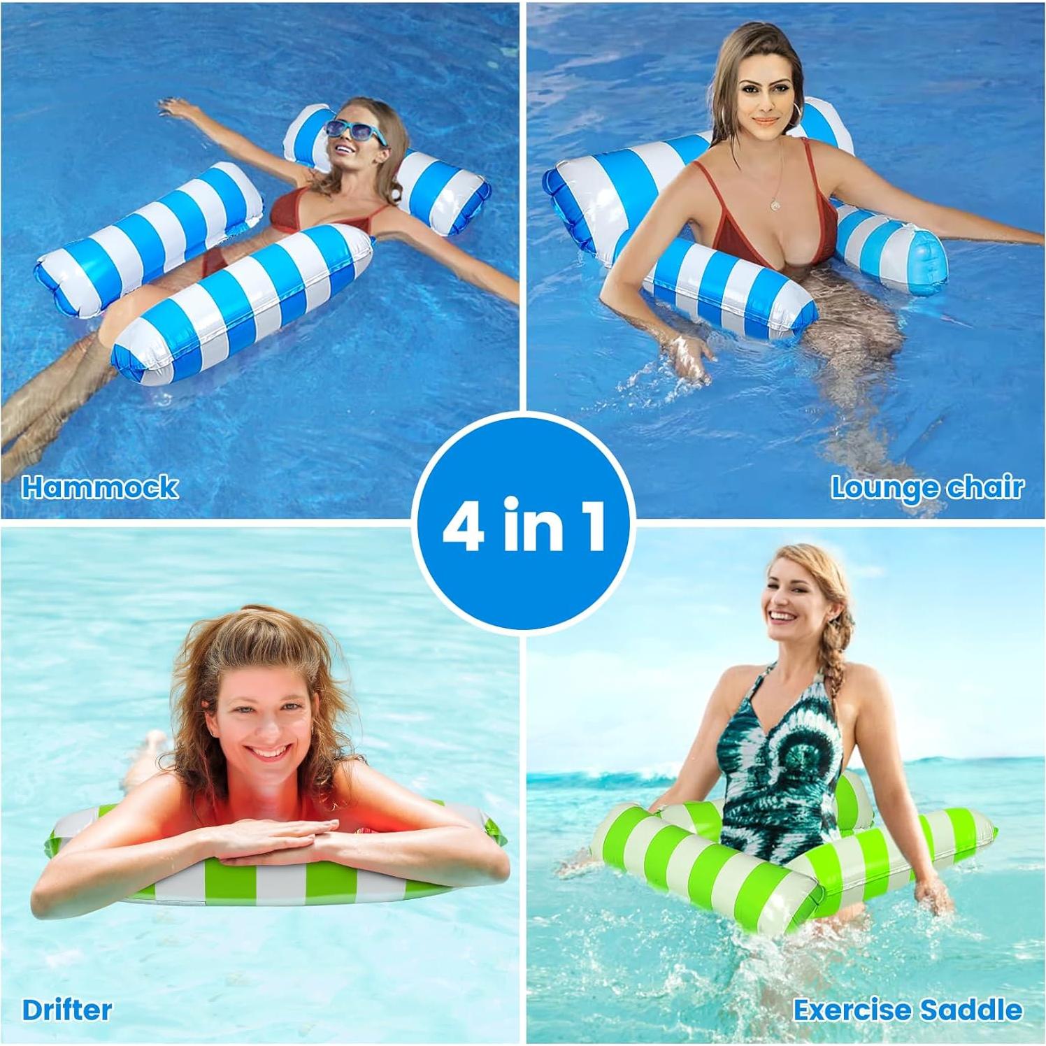 2 Flotadores Inflables TIWISSES 4 en 1 para Piscina Azul/Verde