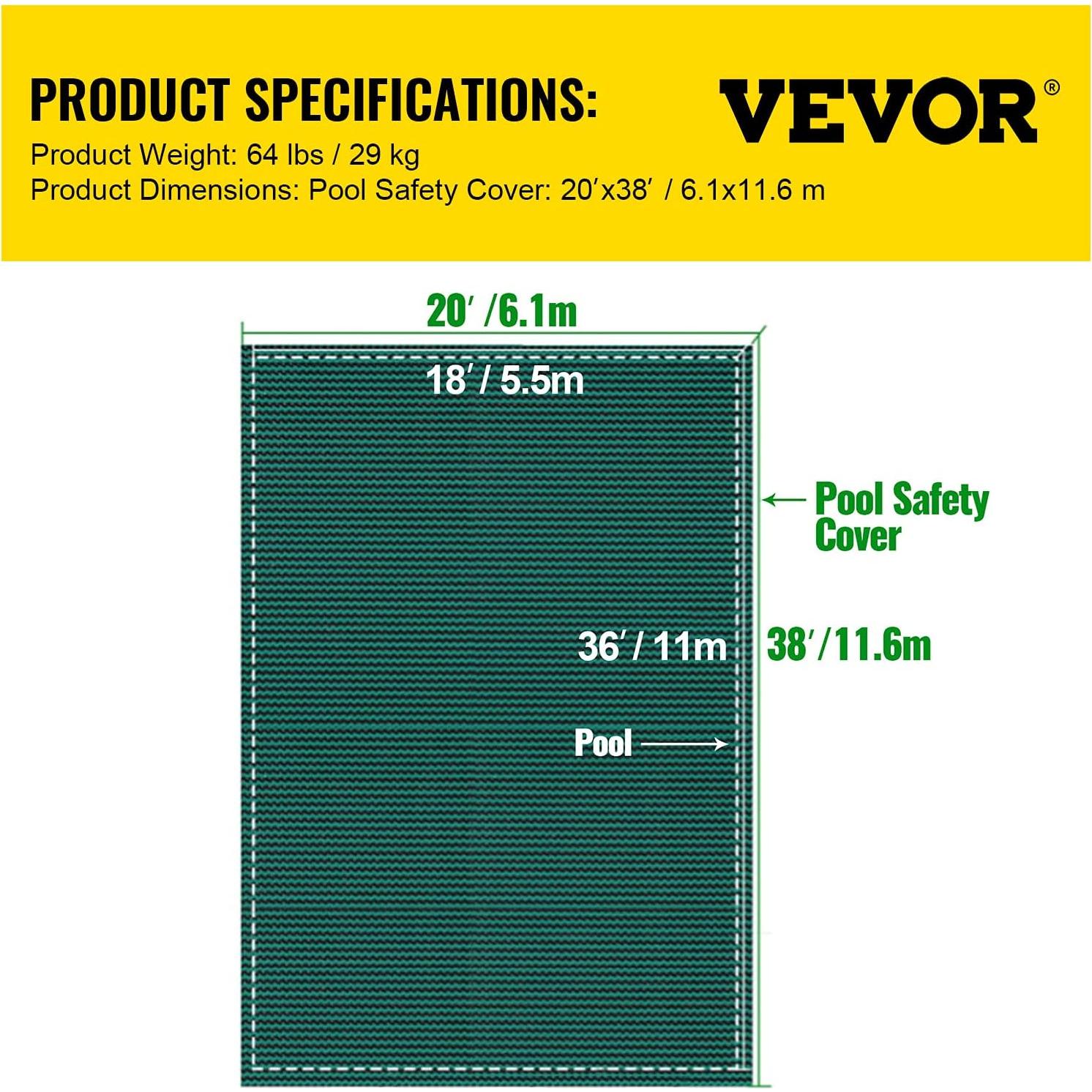 Cubierta de Seguridad para Piscina VEVOR 5.49x10.97m Verde
