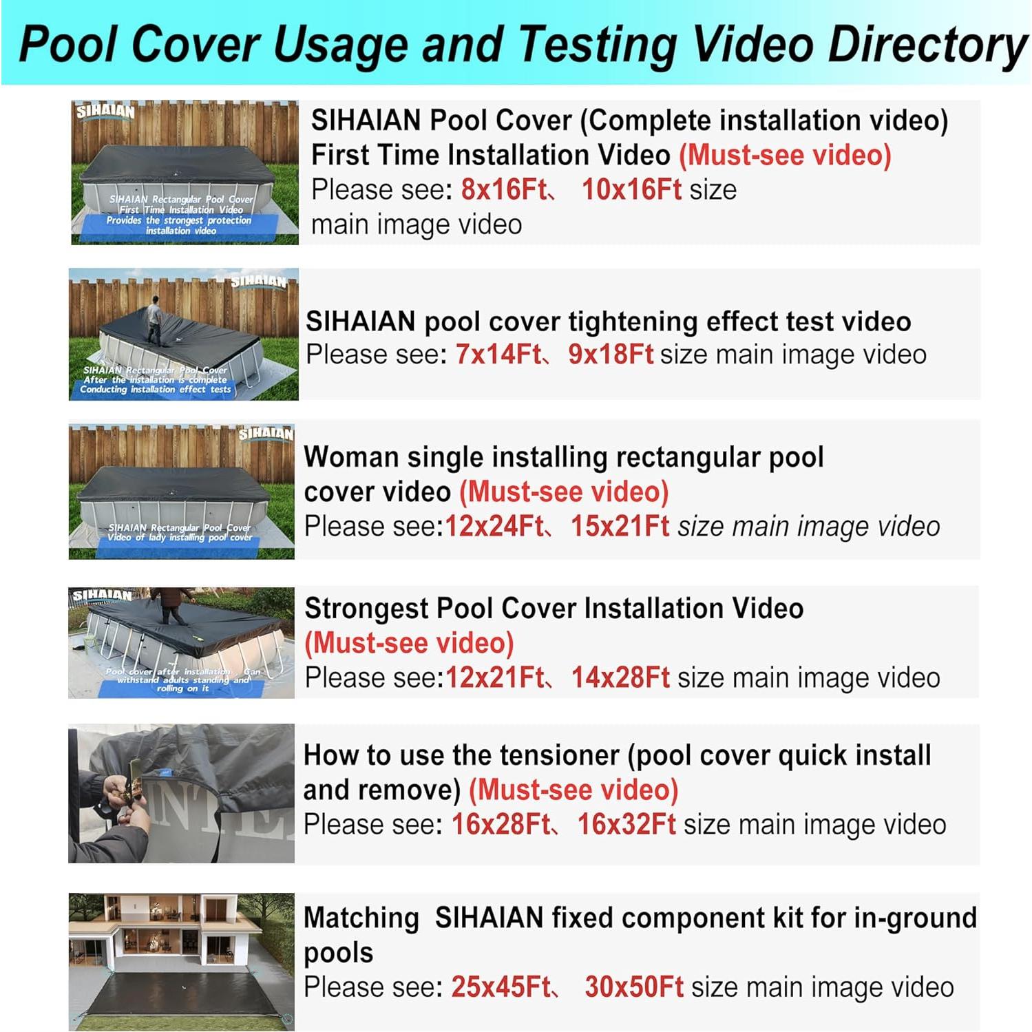 Cubierta de Piscina SIHAIAN 2.74x5.49m Rectangular Resistente UV