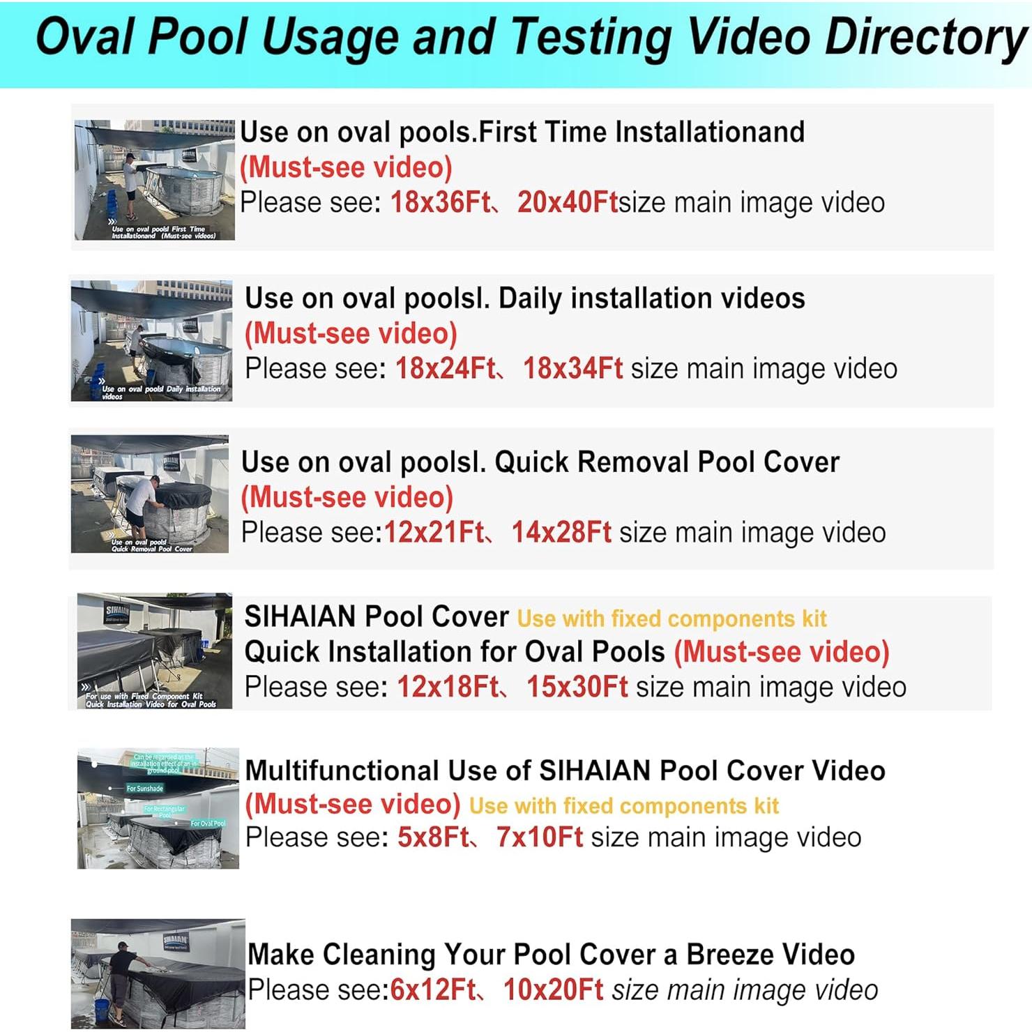 Cubierta de Piscina SIHAIAN 2.74x5.49m Rectangular Resistente UV