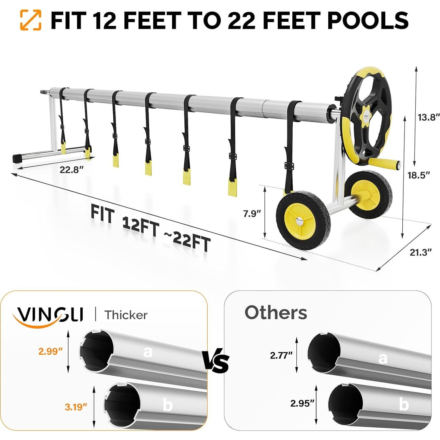 Carrete de Cubierta de Piscina VINGLI 6.4m Aluminio Resistente