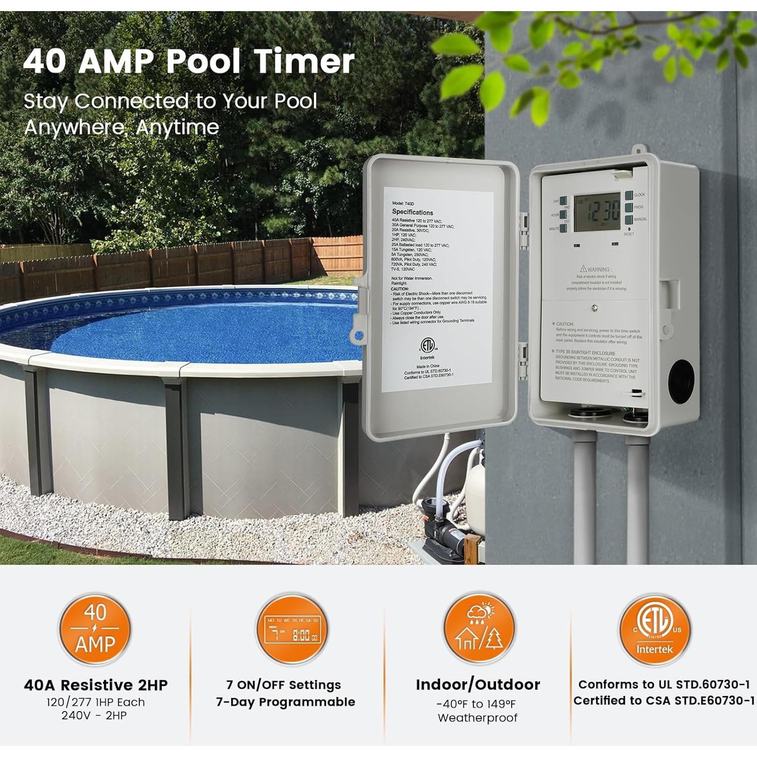 Temporizador Digital de Piscina SURAIELEC 40A 7 Días 120/240V