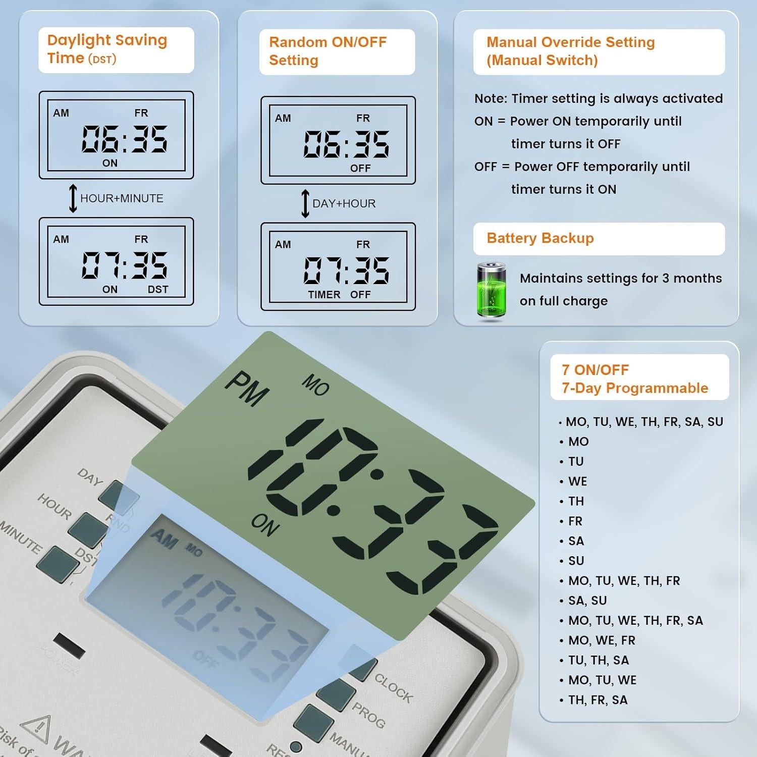 Temporizador Digital de Piscina SURAIELEC 40A 7 Días 120/240V
