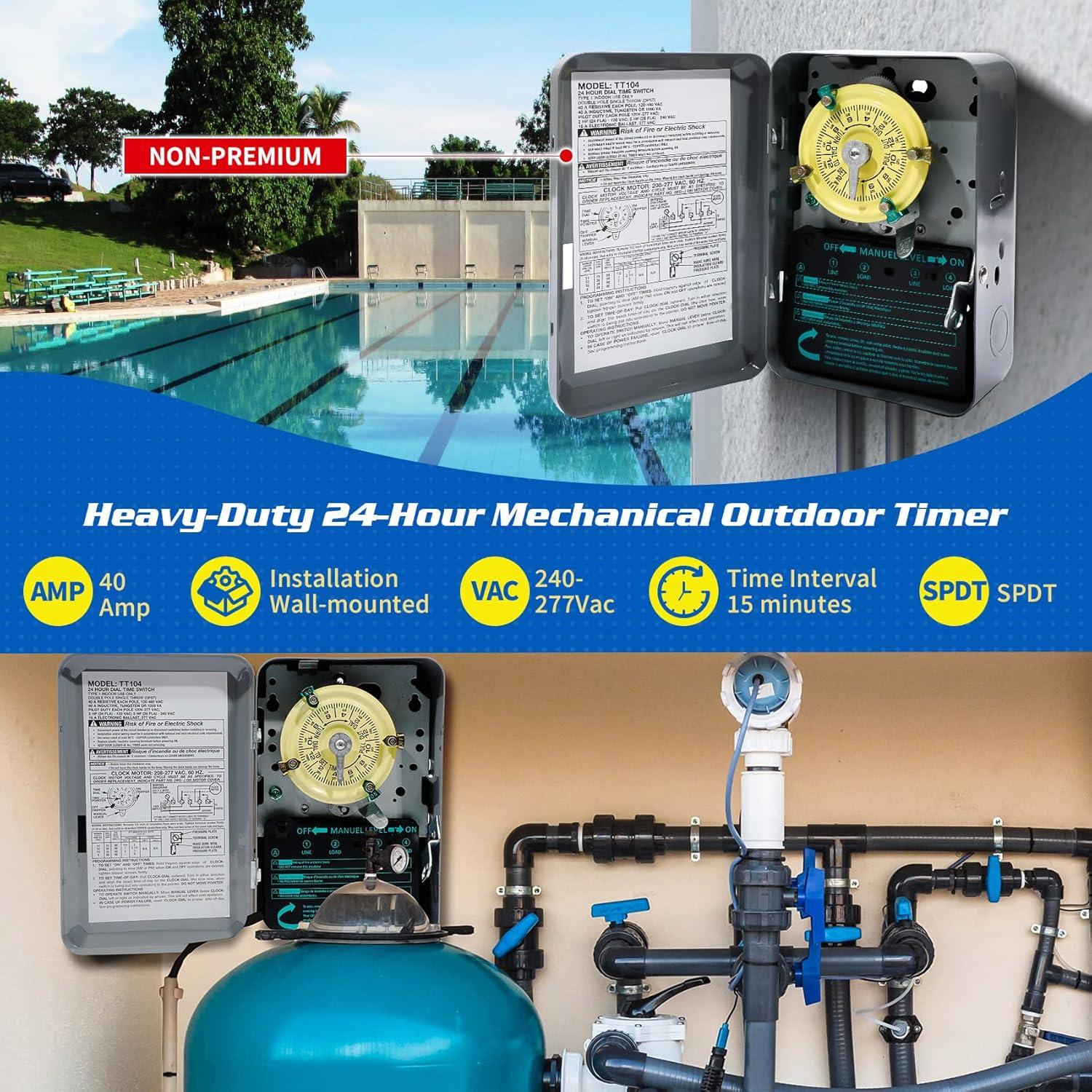 Temporizador Electromecánico T104M 40A 240V para Bomba de Piscina