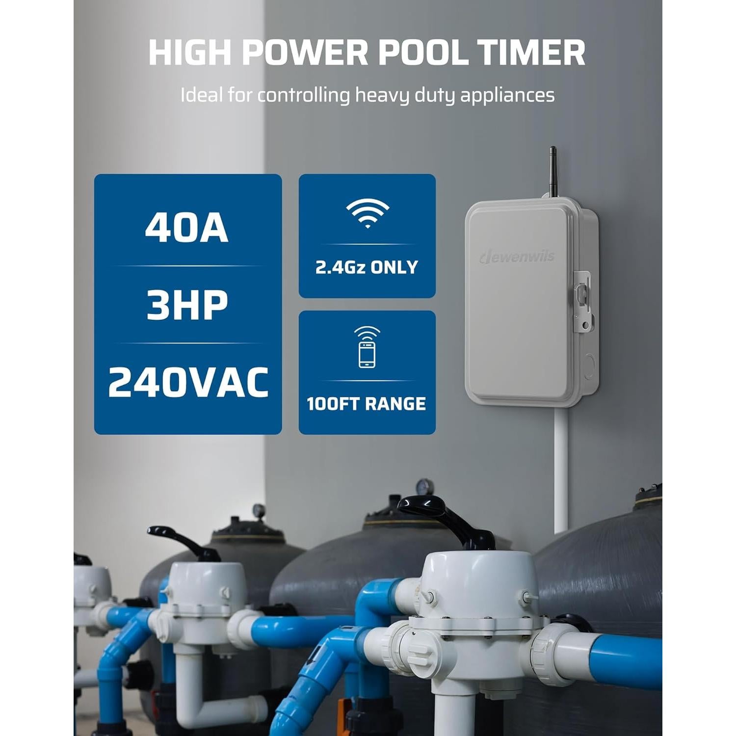 Temporizador WiFi DEWENWILS 40A 240V para Bomba de Piscina