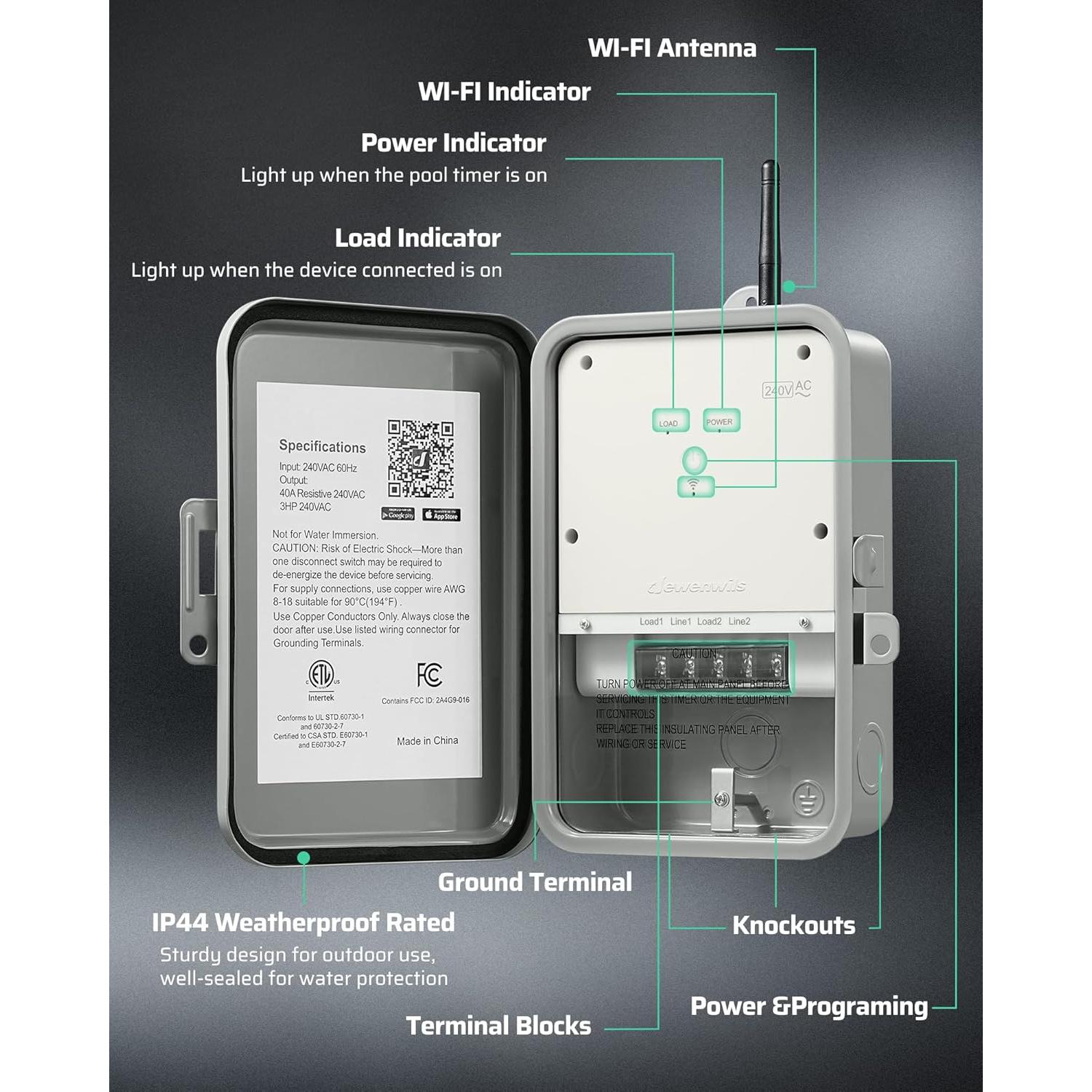Temporizador WiFi DEWENWILS 40A 240V para Bomba de Piscina