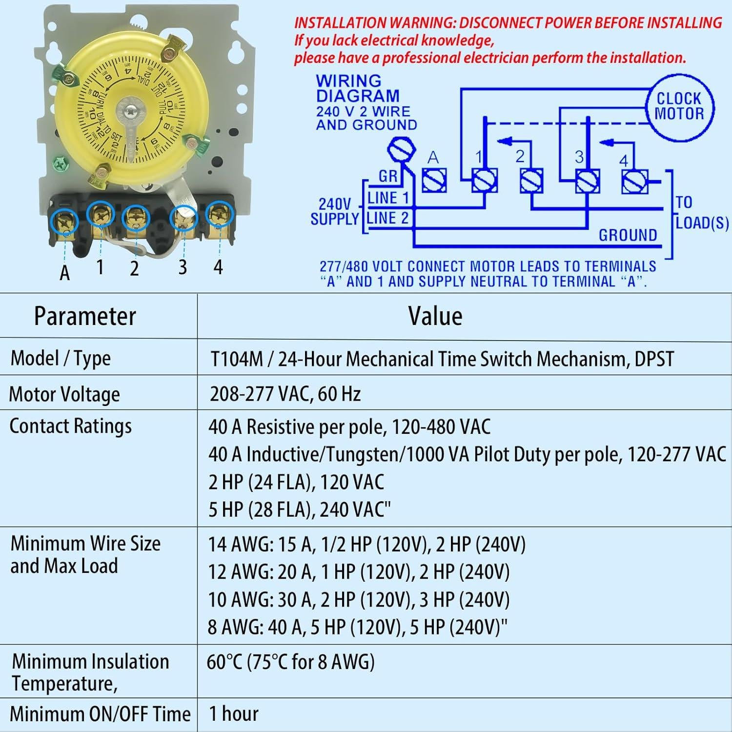 Temporizador Mecánico Iexcauw T104M 40A 208-277V 24h