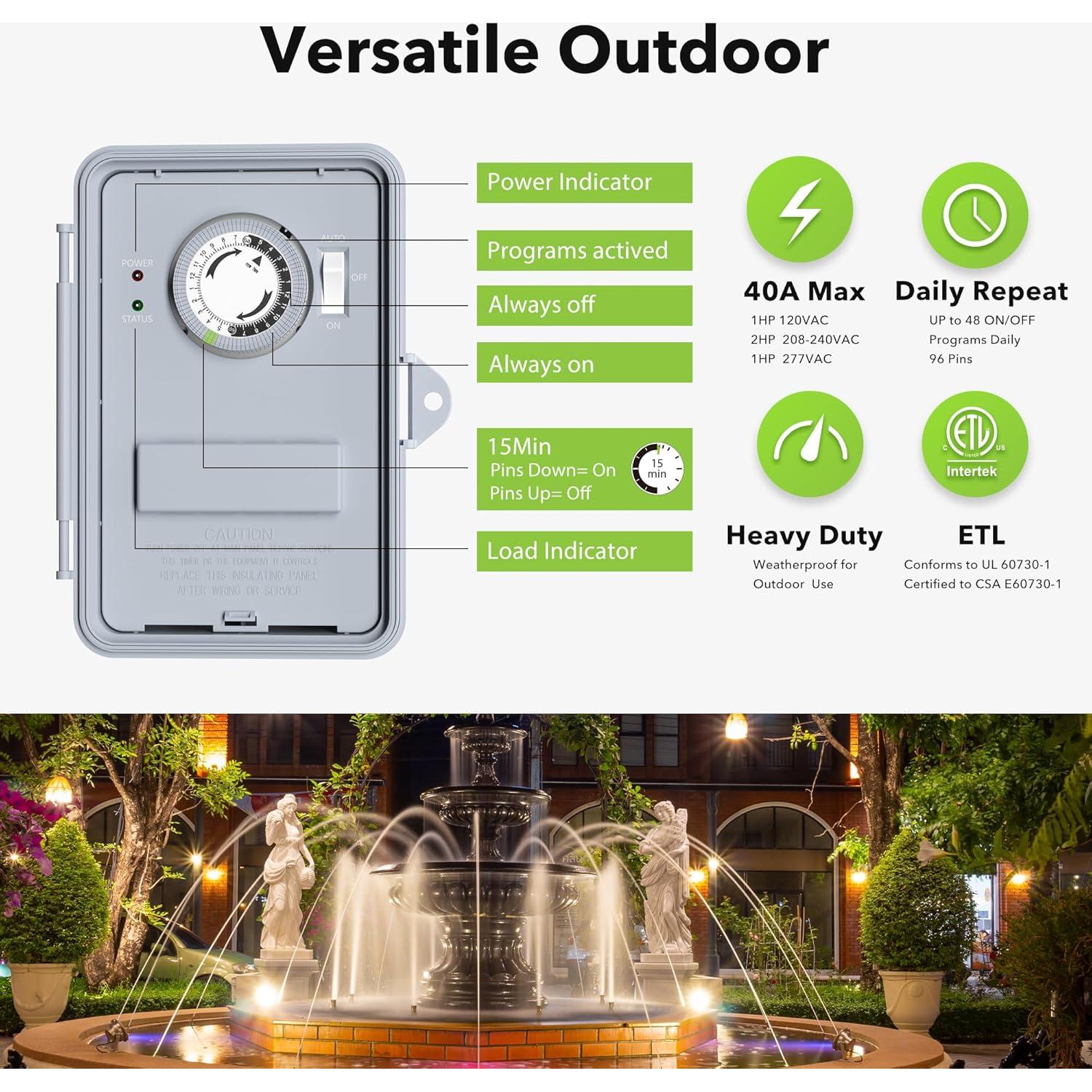 Temporizador Mecánico BN-LINK 40A para Bomba de Piscina 120-277VAC