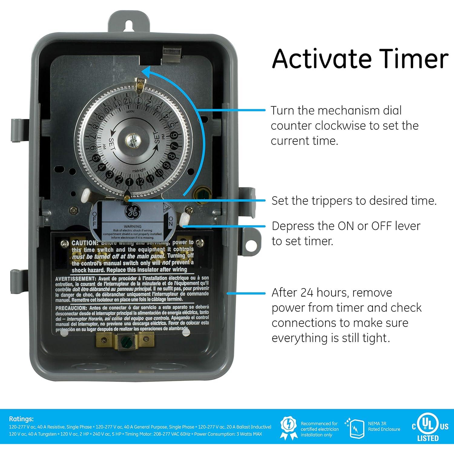 Temporizador mecánico GE 24 horas 5HP 40A NEMA 3 para exteriores