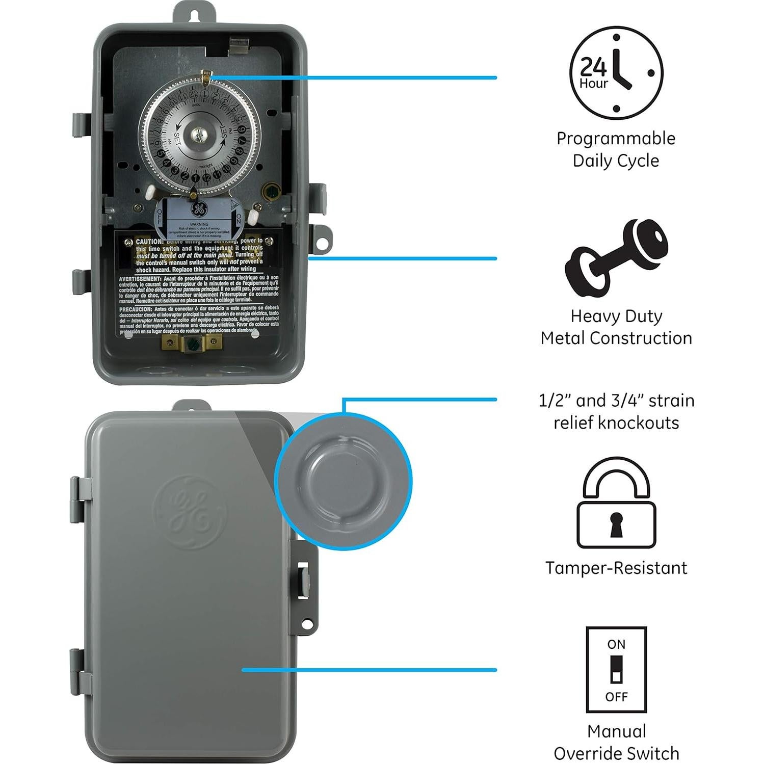 Temporizador mecánico GE 24 horas 5HP 40A NEMA 3 para exteriores