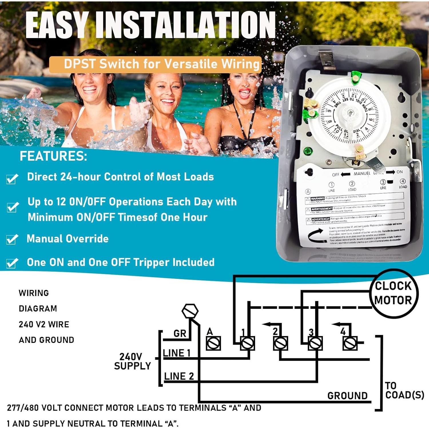 Temporizador Mecánico T104 Enruieer 24 Horas 40A 208-277V