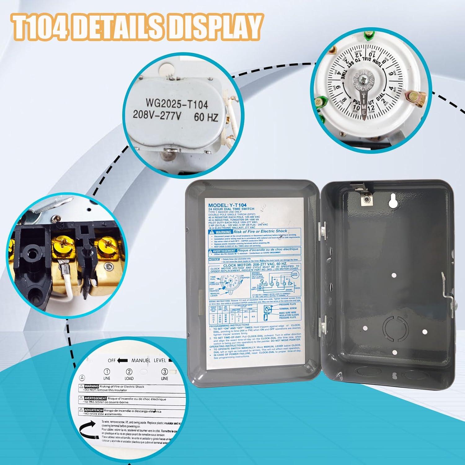 Temporizador Mecánico T104 Enruieer 24 Horas 40A 208-277V