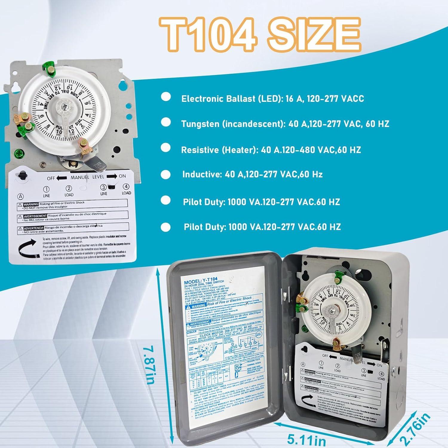 Temporizador Mecánico T104 Enruieer 24 Horas 40A 208-277V