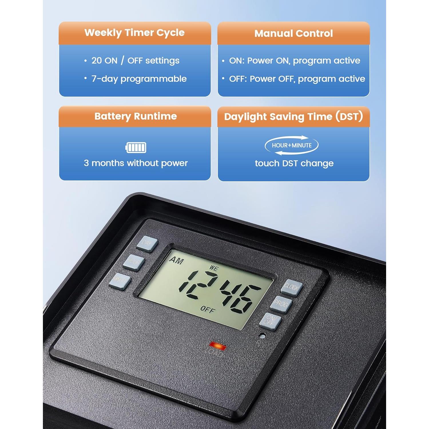 Temporizador Digital SURAIELEC 20A para Piscinas 7 Días