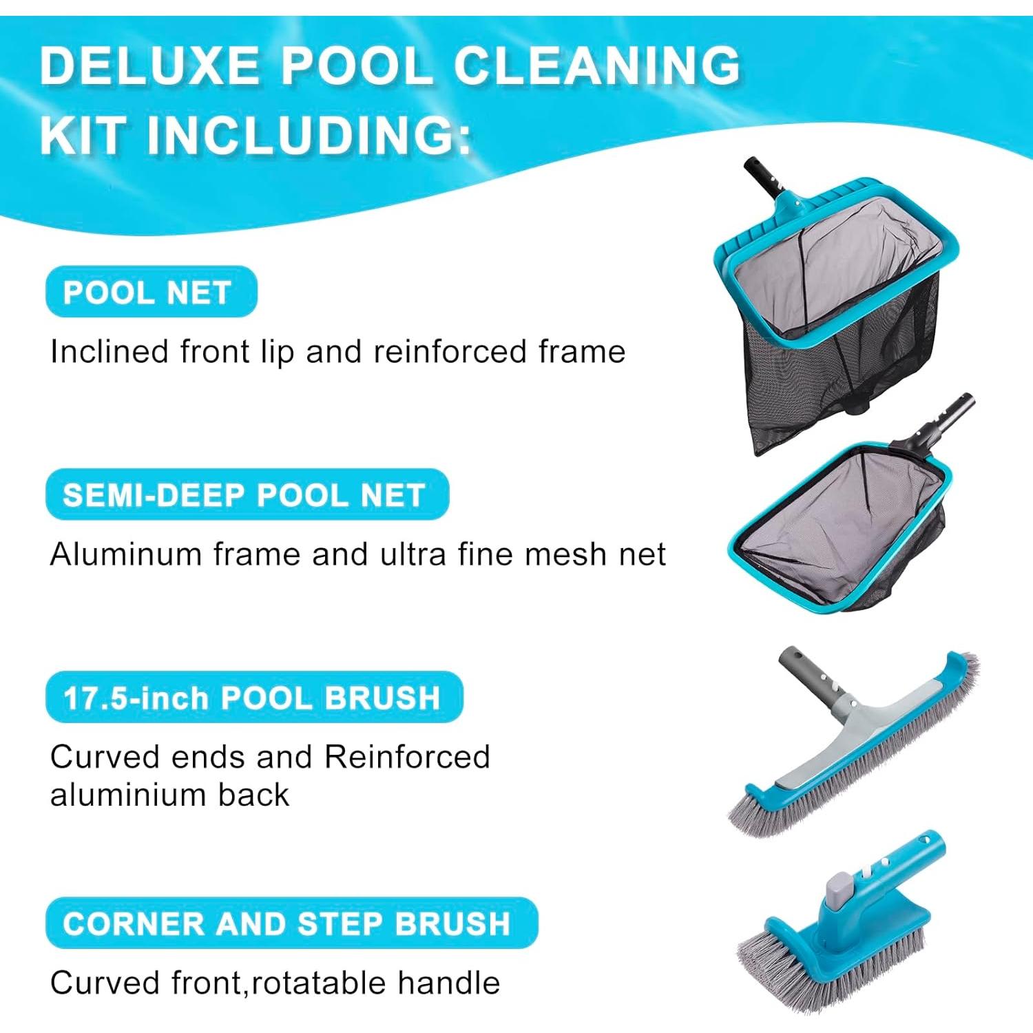 Kit de limpieza de piscina Sepetrel Deluxe con cepillo y redes