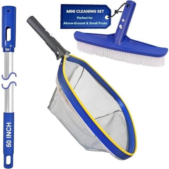 Kit de Limpieza de Piscina Poolvio, Cepillo 25.4 cm y Polo 127 cm
