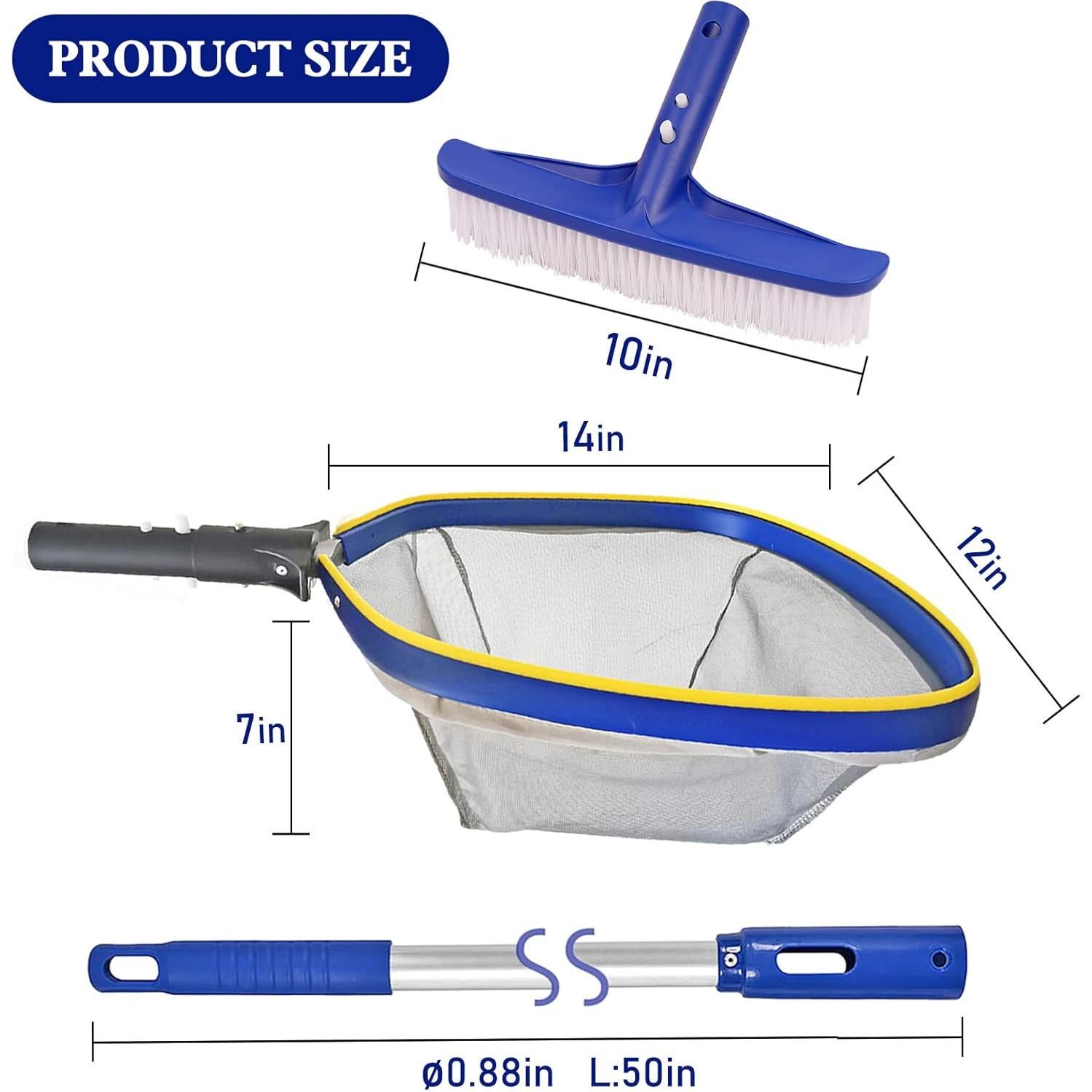 Kit de Limpieza de Piscina Poolvio, Cepillo 25.4 cm y Polo 127 cm