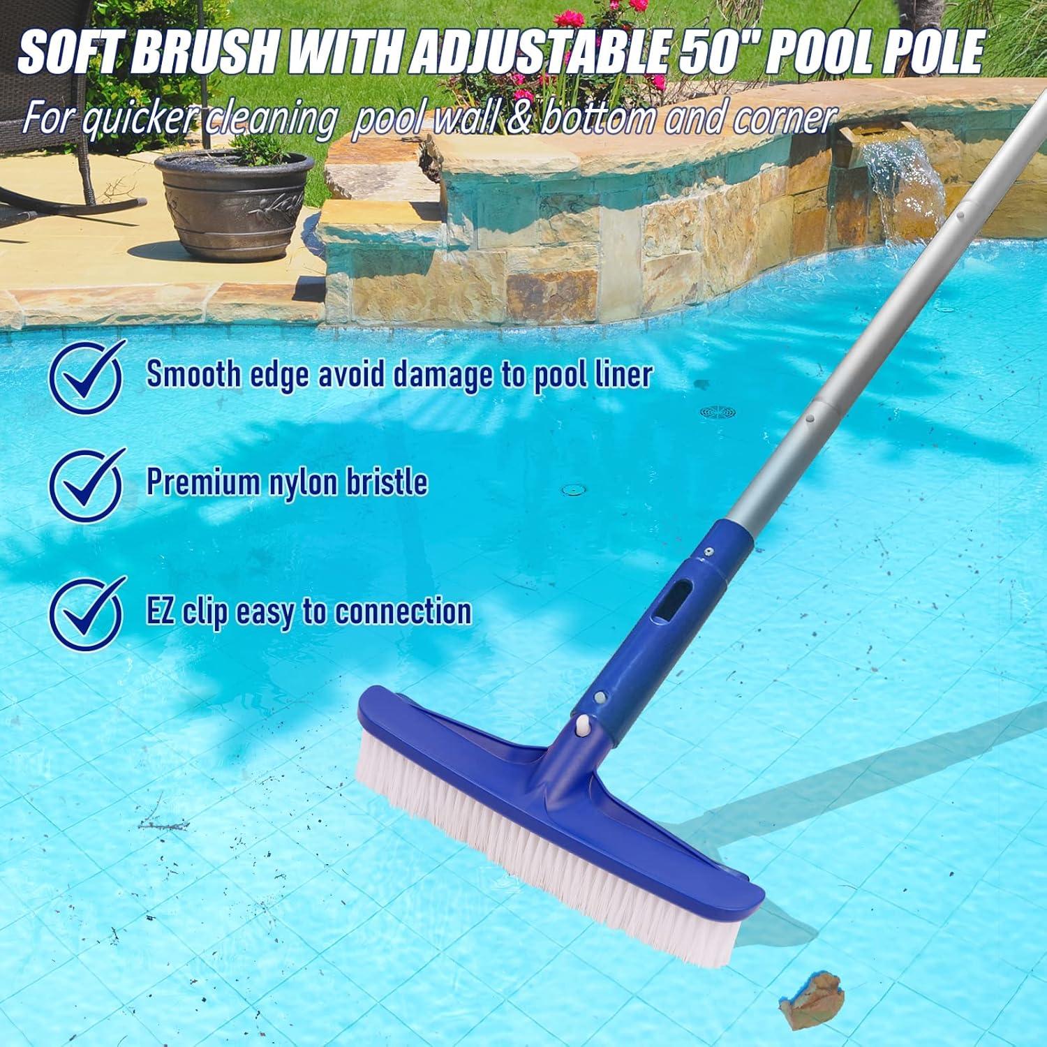 Kit de Limpieza de Piscina Poolvio, Cepillo 25.4 cm y Polo 127 cm