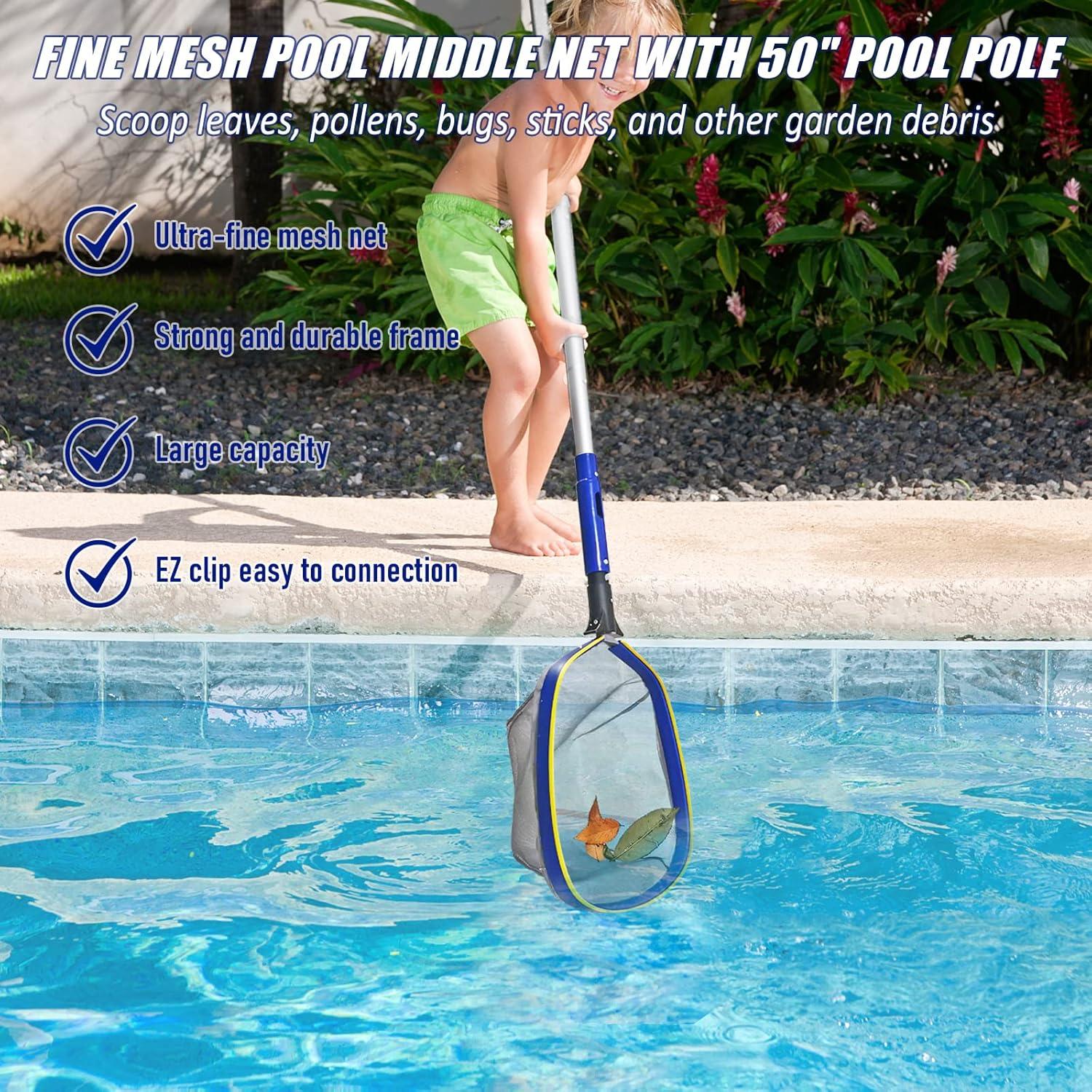 Kit de Limpieza de Piscina Poolvio, Cepillo 25.4 cm y Polo 127 cm