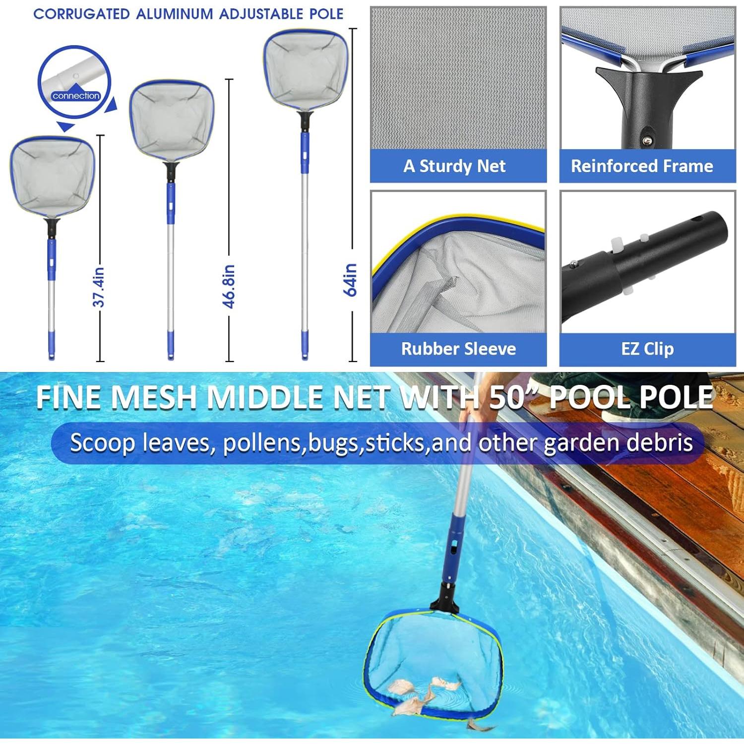 Kit de Limpieza de Piscina Poolvio, Cepillo 25.4 cm y Polo 127 cm