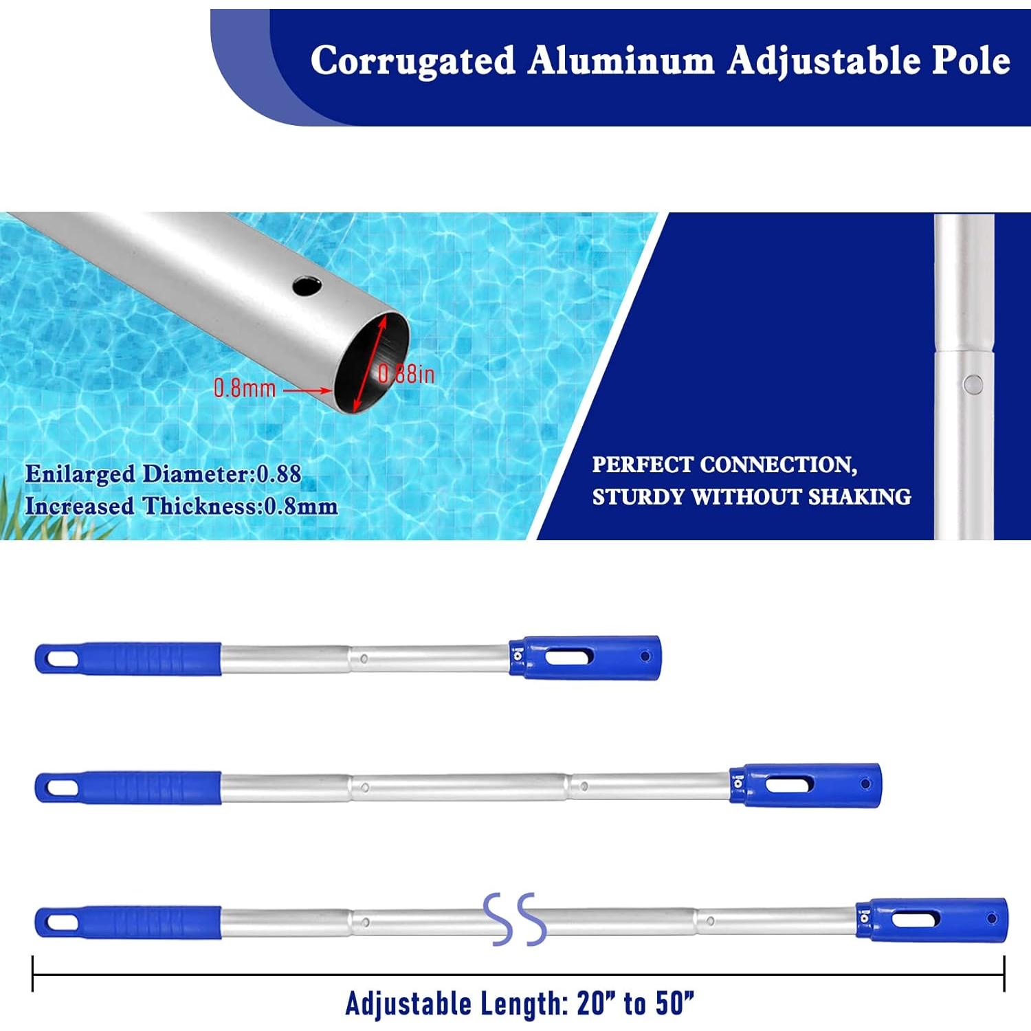 Kit de Limpieza de Piscina Poolvio, Cepillo 25.4 cm y Polo 127 cm