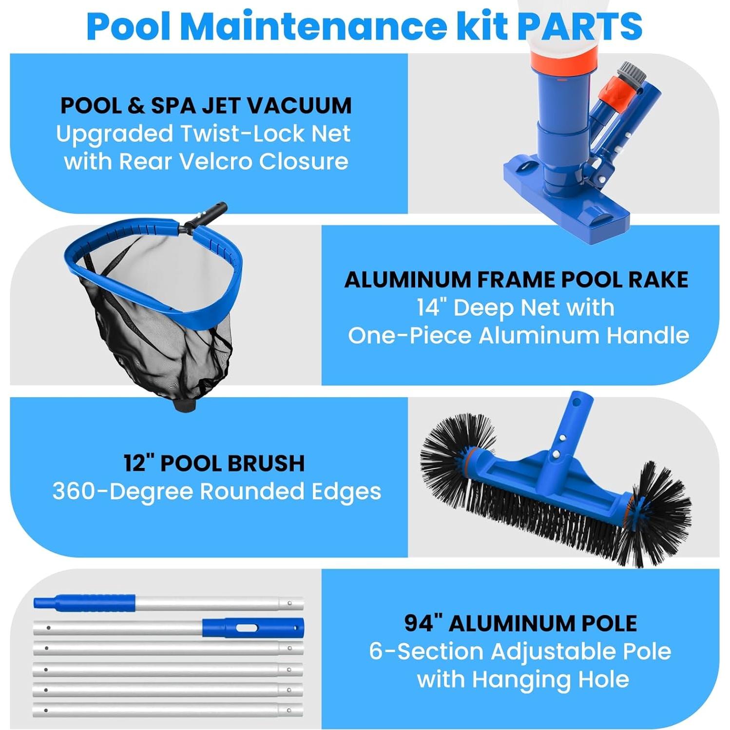Kit de Limpieza de Piscina Poolvio con Aspiradora y Polo 2.4m
