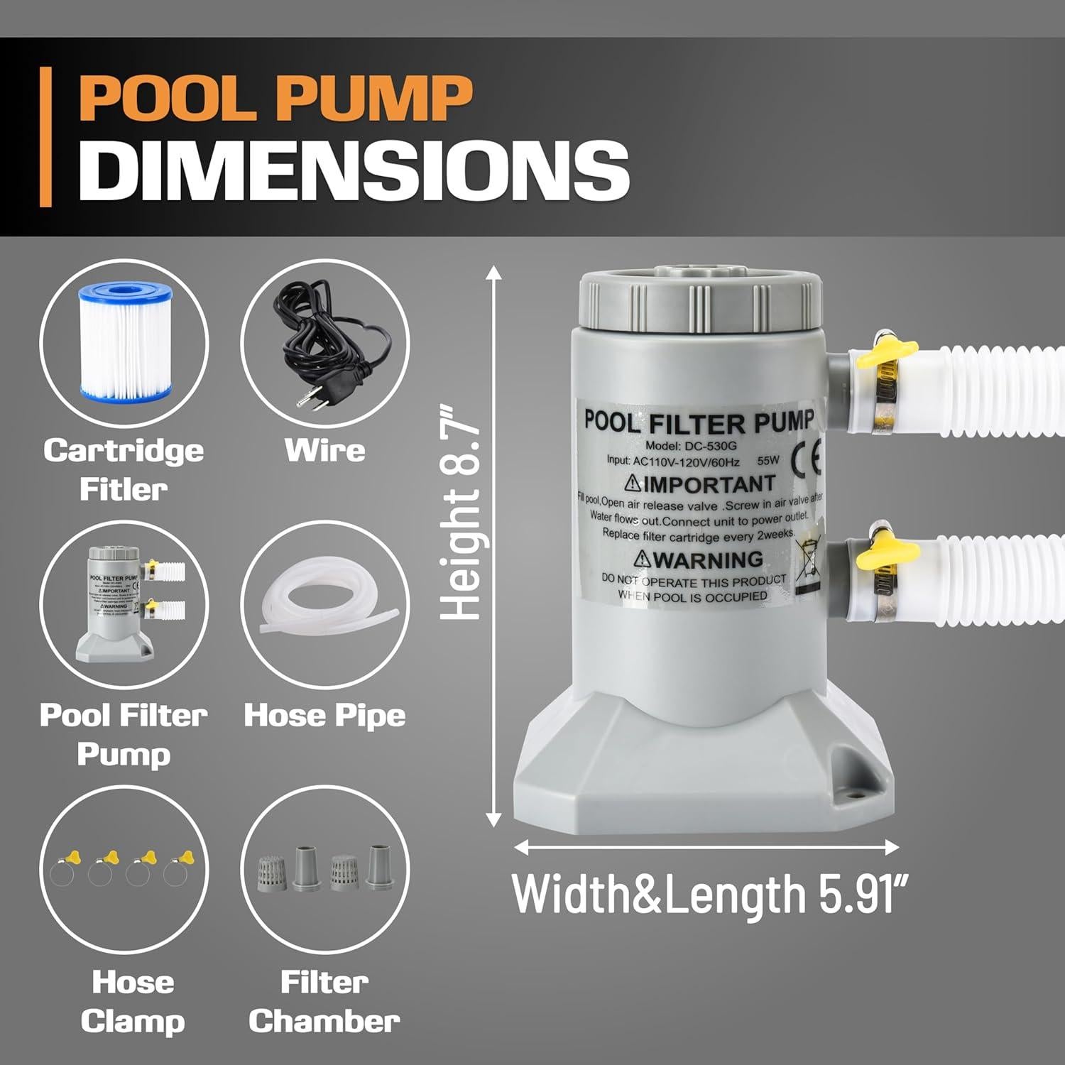 Bomba de Filtro de Cartucho EDOU 530 GPH para Piscina