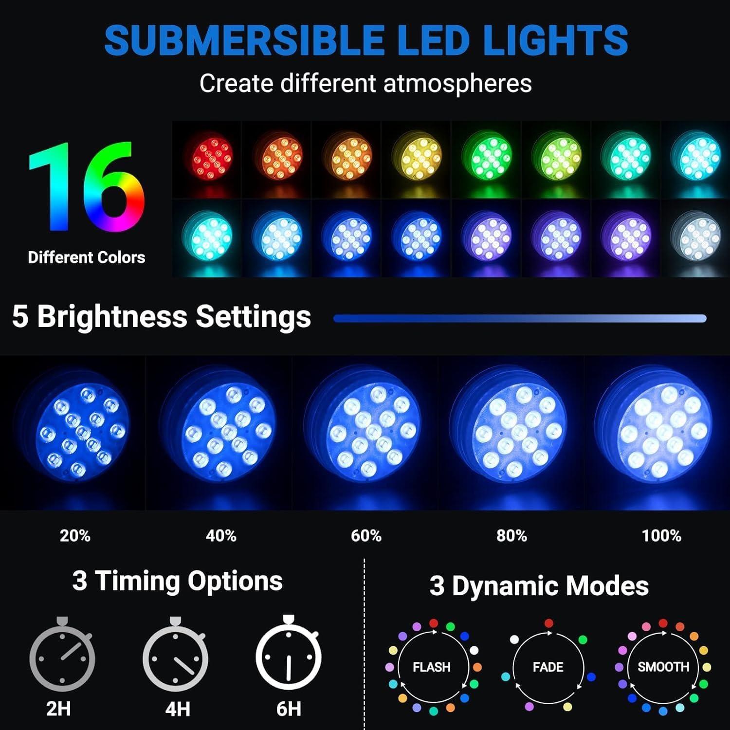 Luces LED Sumergibles LOFTEK 13 LEDs RGB con Control Remoto
