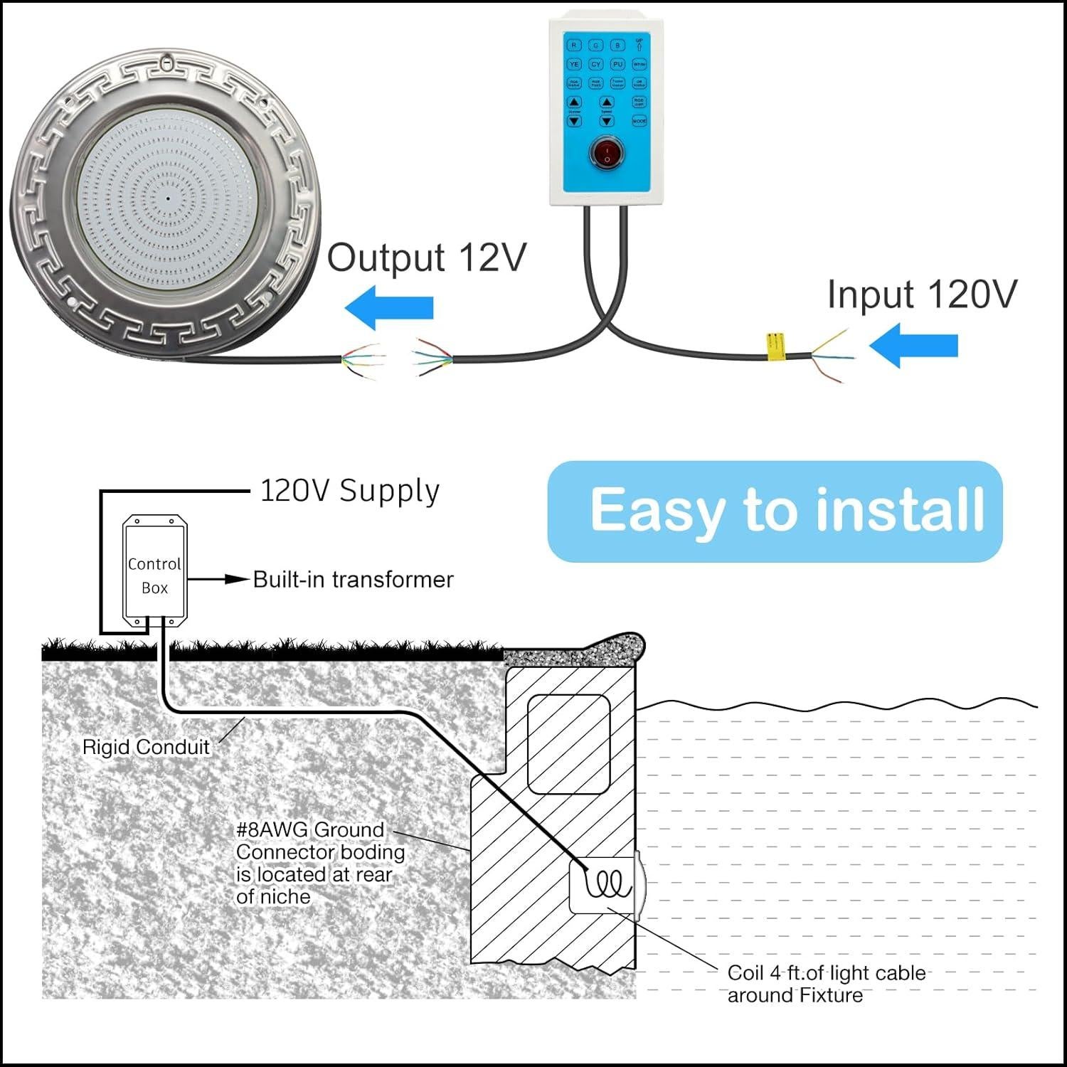Luces de piscina LED Awanhe 60W 10" RGB con control remoto