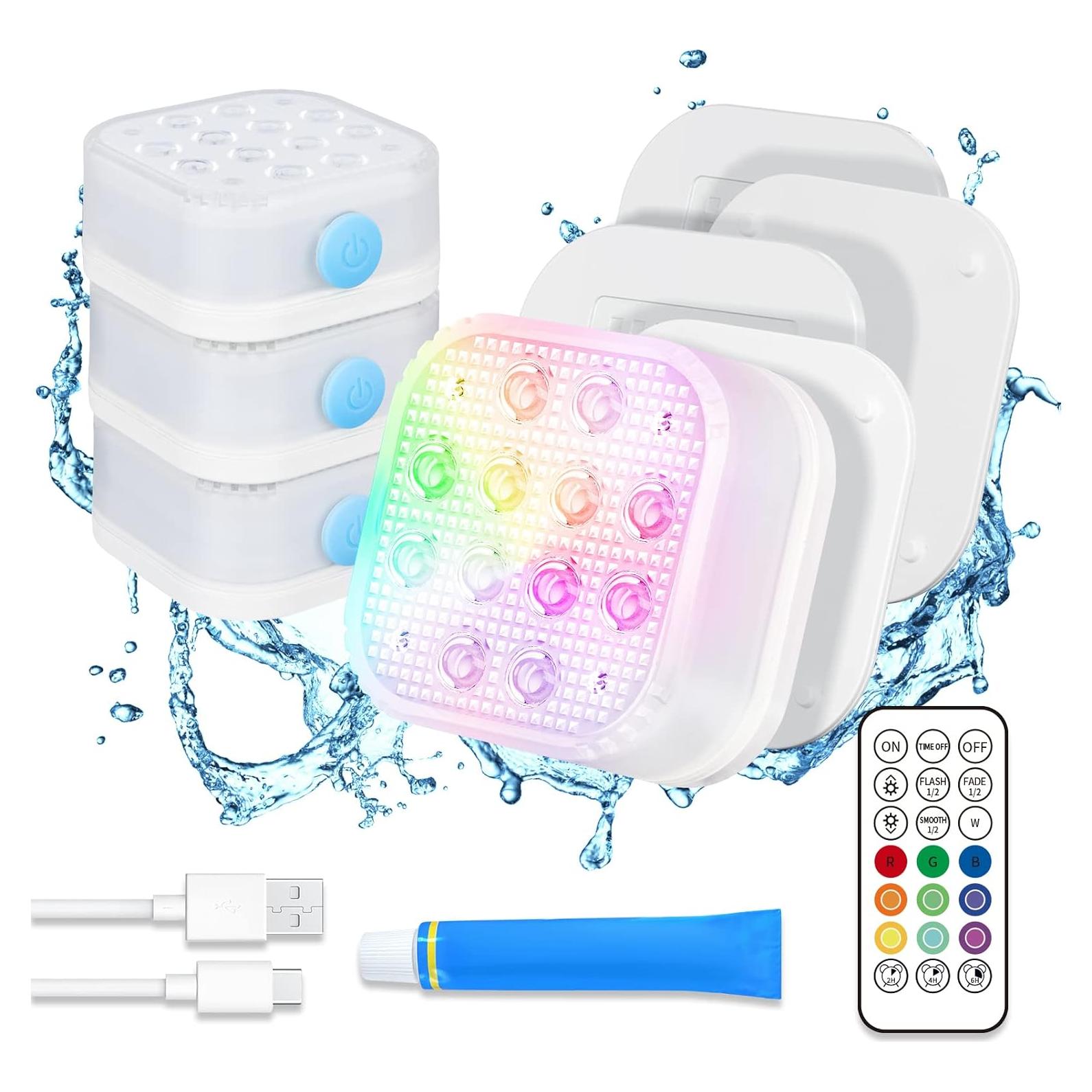 Luces sumergibles LED Homly 4 unidades RGB recargables