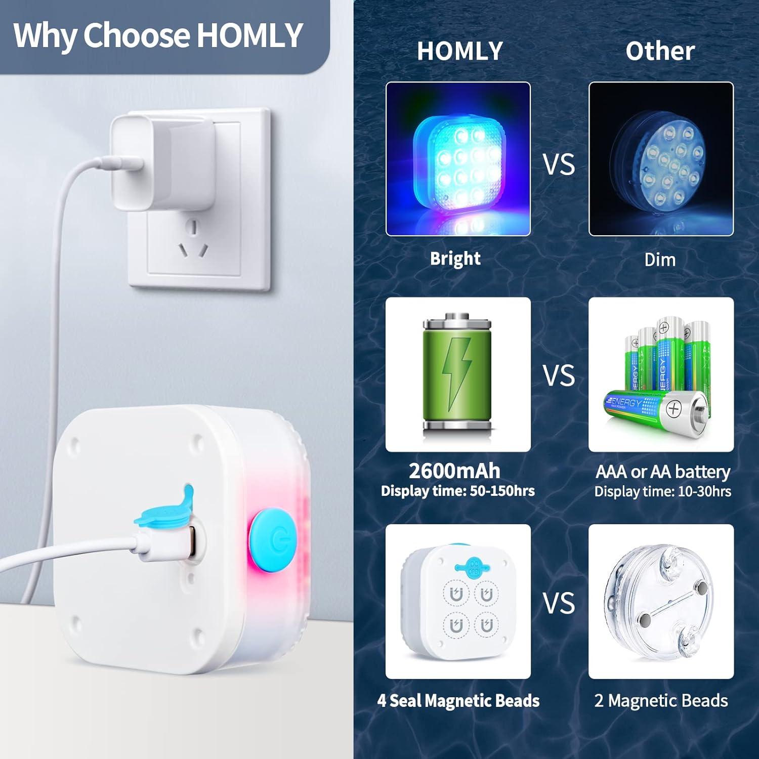 Luces sumergibles LED Homly 4 unidades RGB recargables