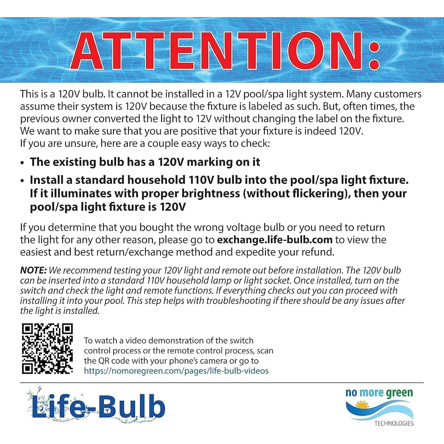 Bombilla LED de Piscina 120V Life-Bulb RGB 40W - Reemplazo 500W