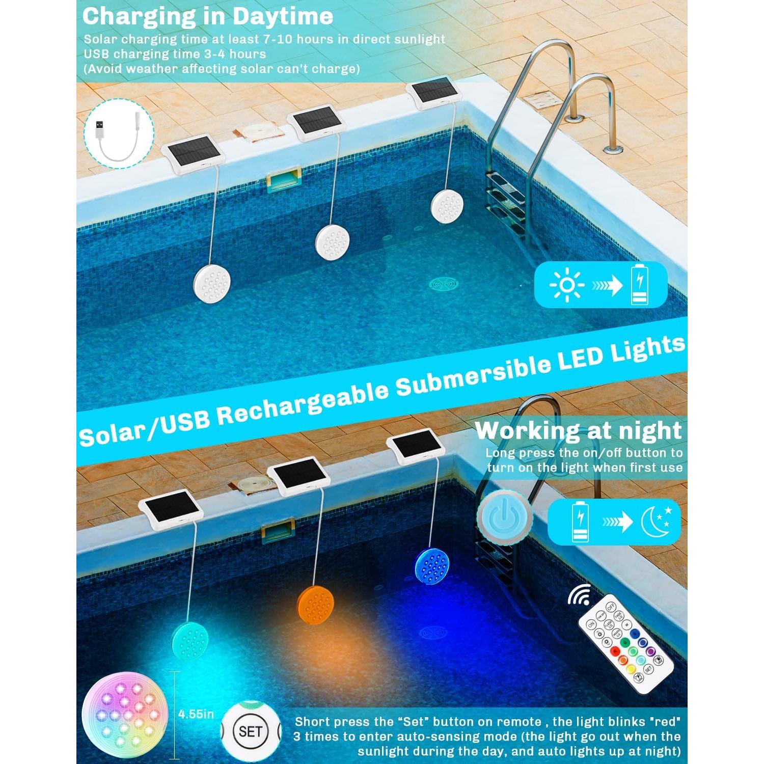 Luces Solares Subacuáticas BOXPSII IP68 4 Paquete 22 Colores