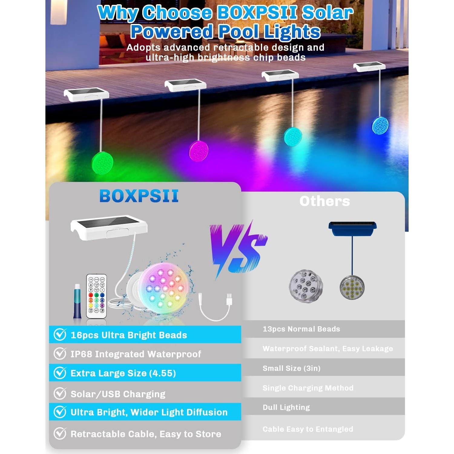Luces Solares Subacuáticas BOXPSII IP68 4 Paquete 22 Colores