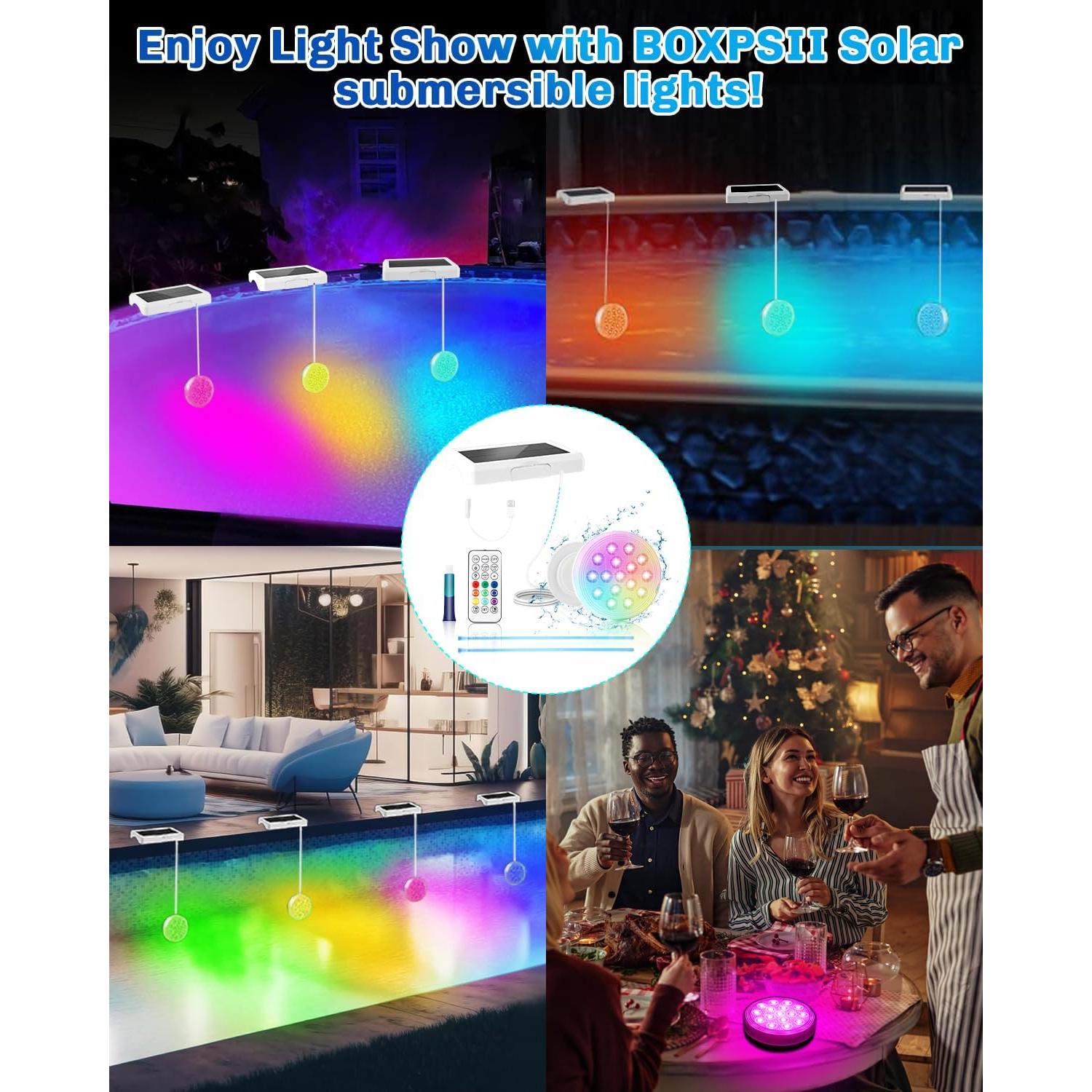 Luces Solares Subacuáticas BOXPSII IP68 4 Paquete 22 Colores