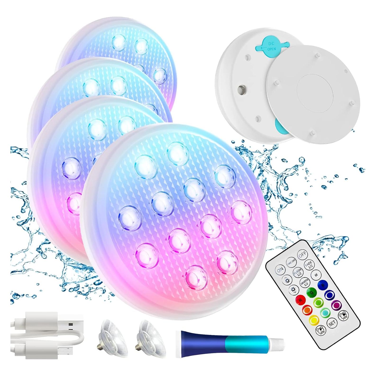 Luces LED sumergibles BOXPSII 4 Paquetes IP68 16 Colores