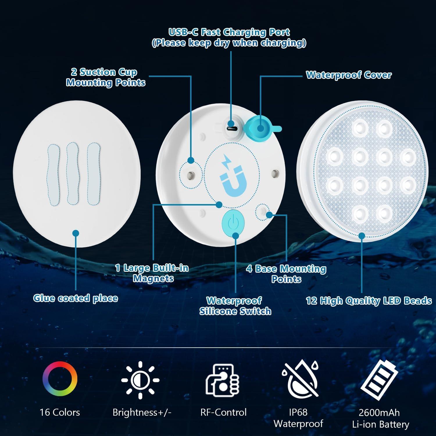 Luces LED sumergibles BOXPSII 4 Paquetes IP68 16 Colores