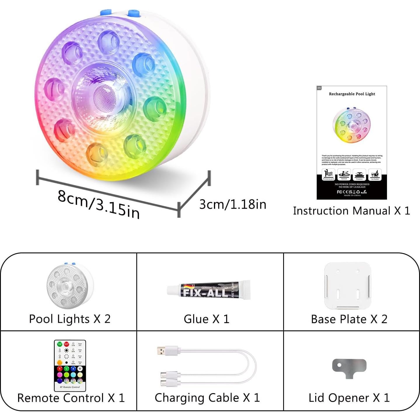 Luces LED subacuáticas recargables idyl light - 2 paquetes