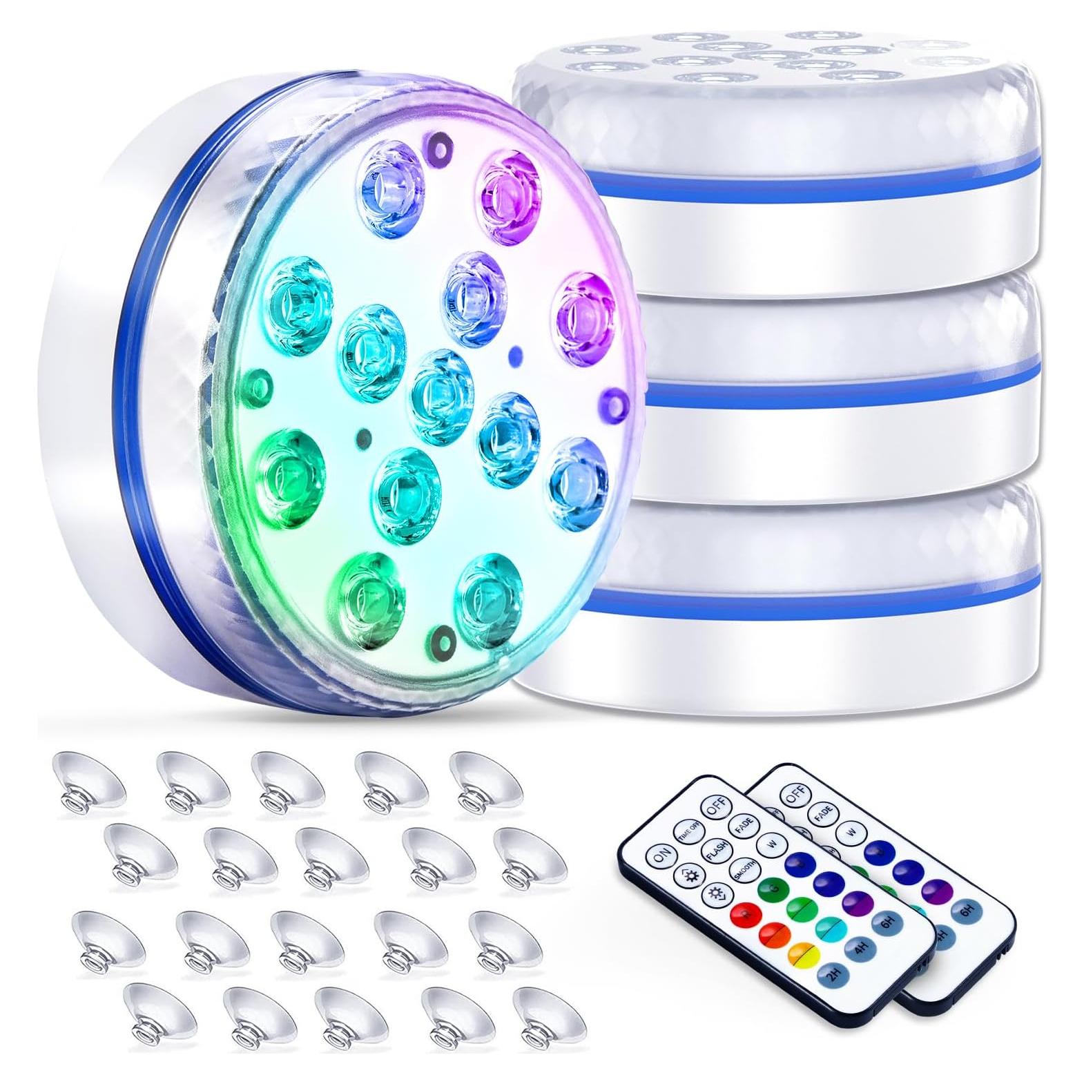 Luces LED sumergibles Defeicco IP68 RGB 4 unidades
