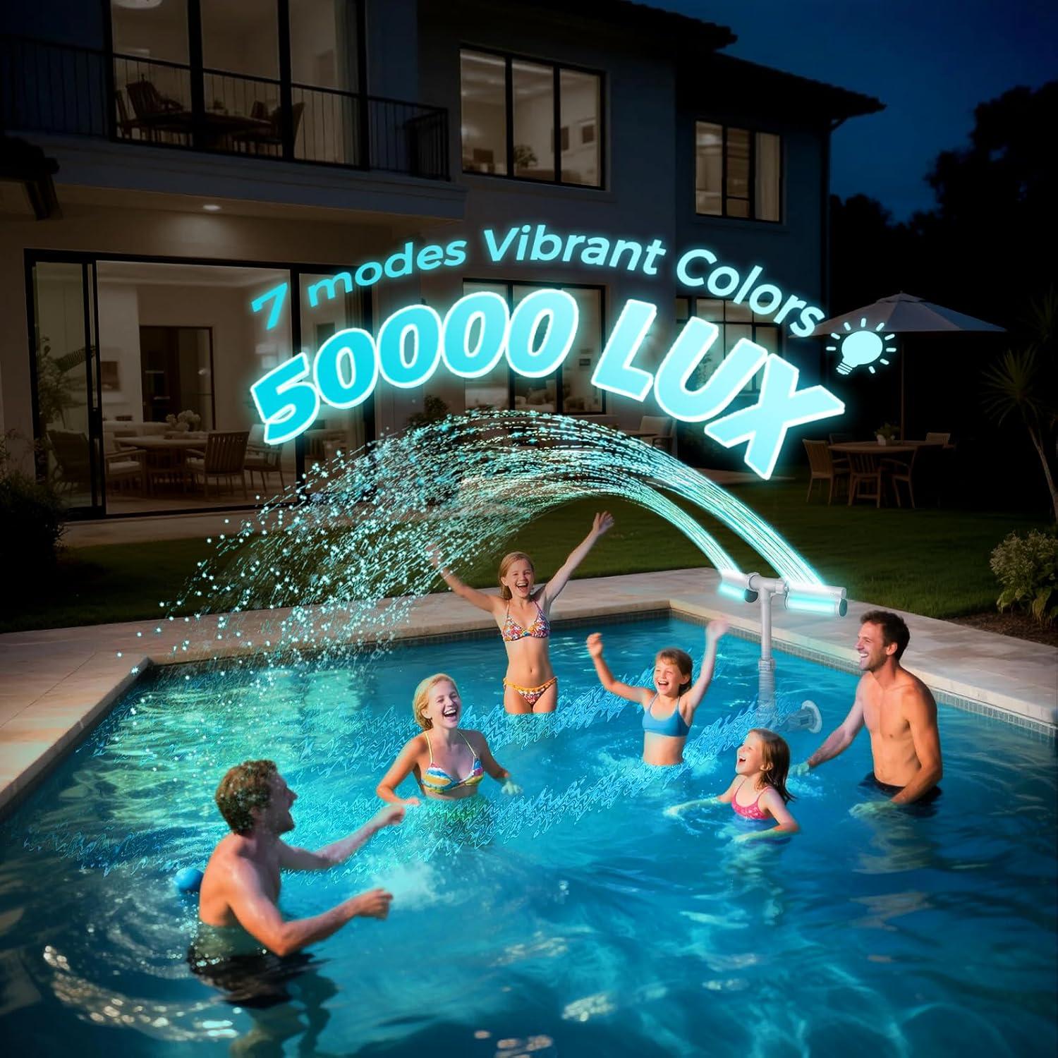 Fuente de Piscina KLLEYNA con Luces LED 7 Colores y Altura Ajustable