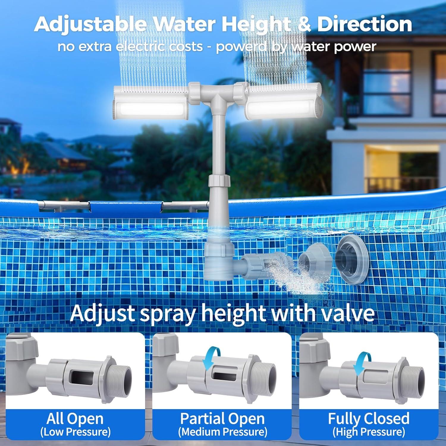 Fuente de Piscina KLLEYNA con Luces LED 7 Colores y Altura Ajustable