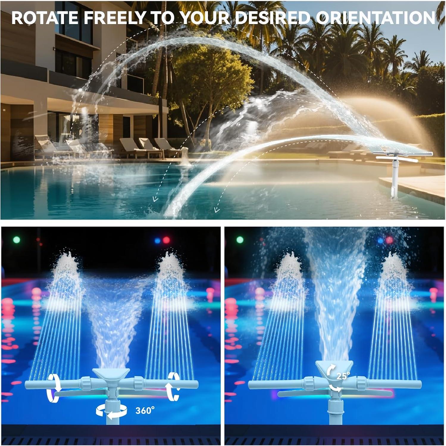 Fuente de piscina solar SRQYZM con luces y triple chorro