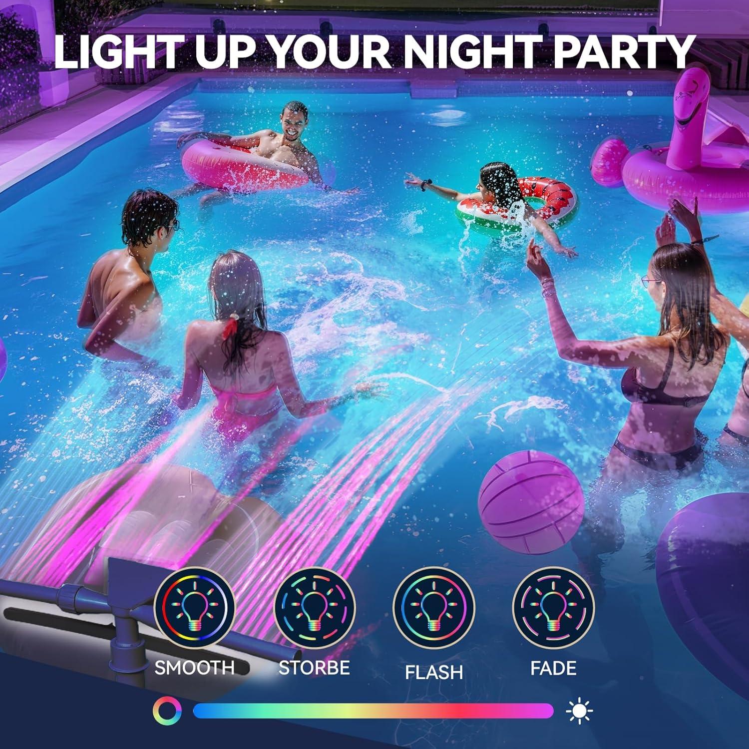 Fuente de piscina solar SRQYZM con luces y triple chorro