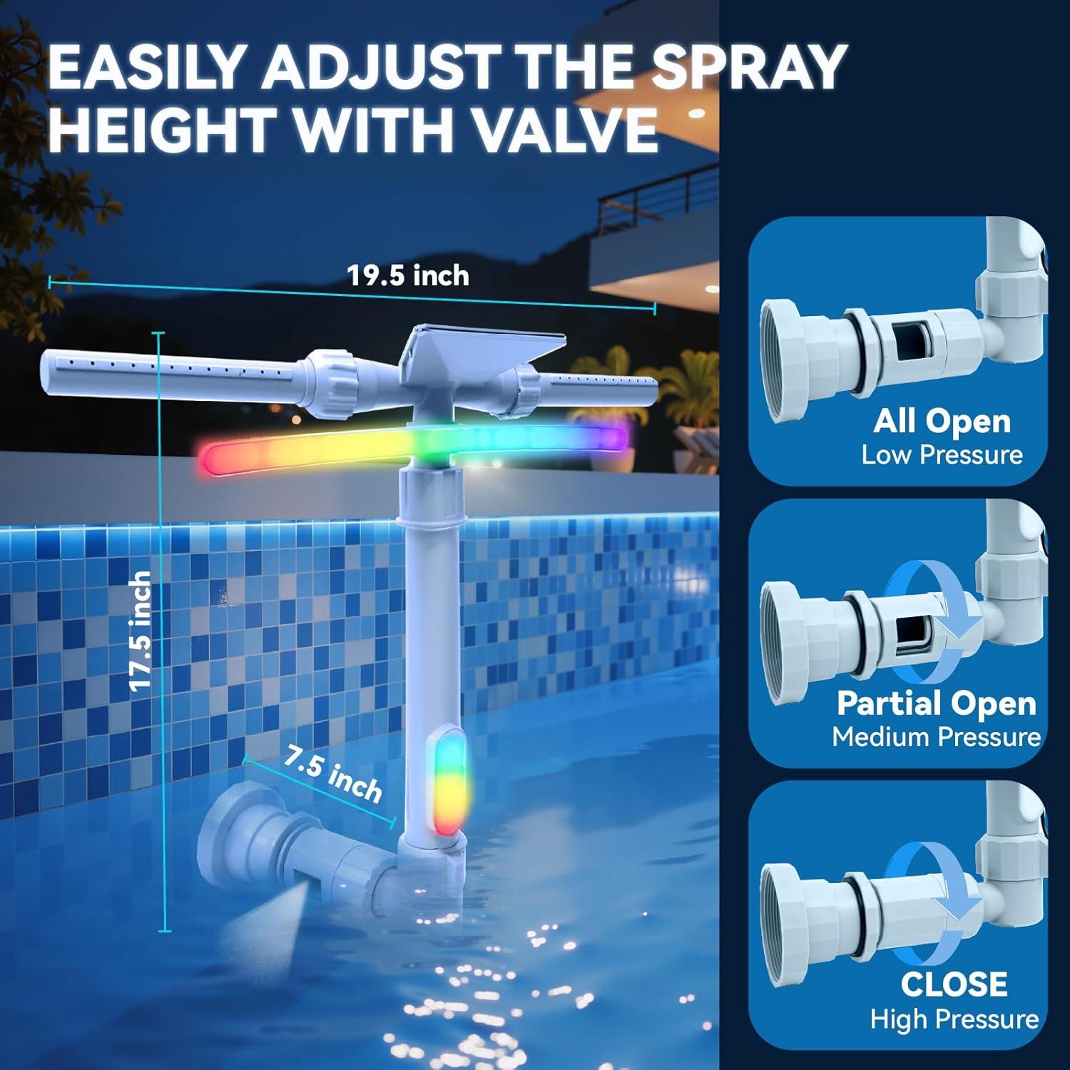 Fuente de piscina solar SRQYZM con luces y triple chorro