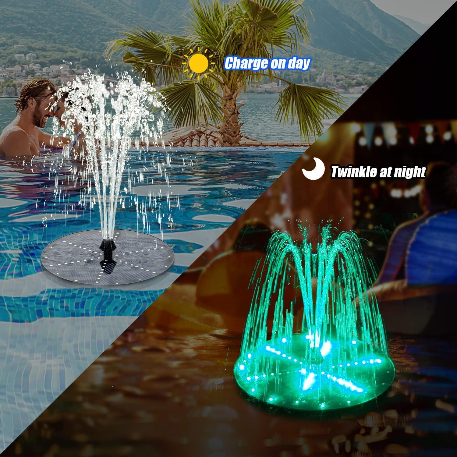 Fuente de Baño Solar GAIZERL 4W con 60 Luces LED y 7 Boquillas