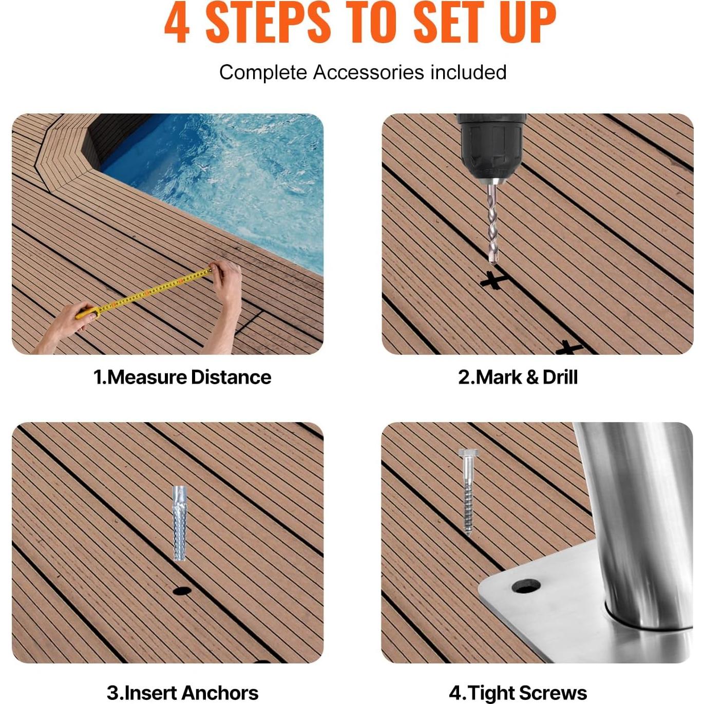 Pasamanos de piscina VEVOR 81.3x58.4 cm acero inoxidable