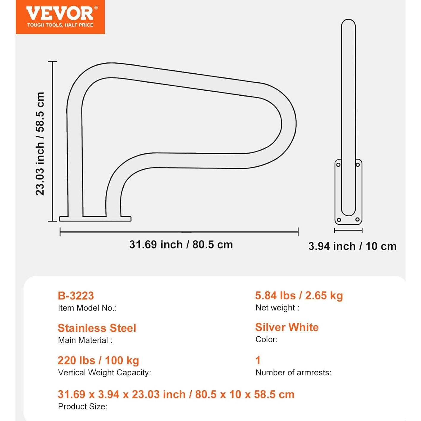 Pasamanos de piscina VEVOR 81.3x58.4 cm acero inoxidable