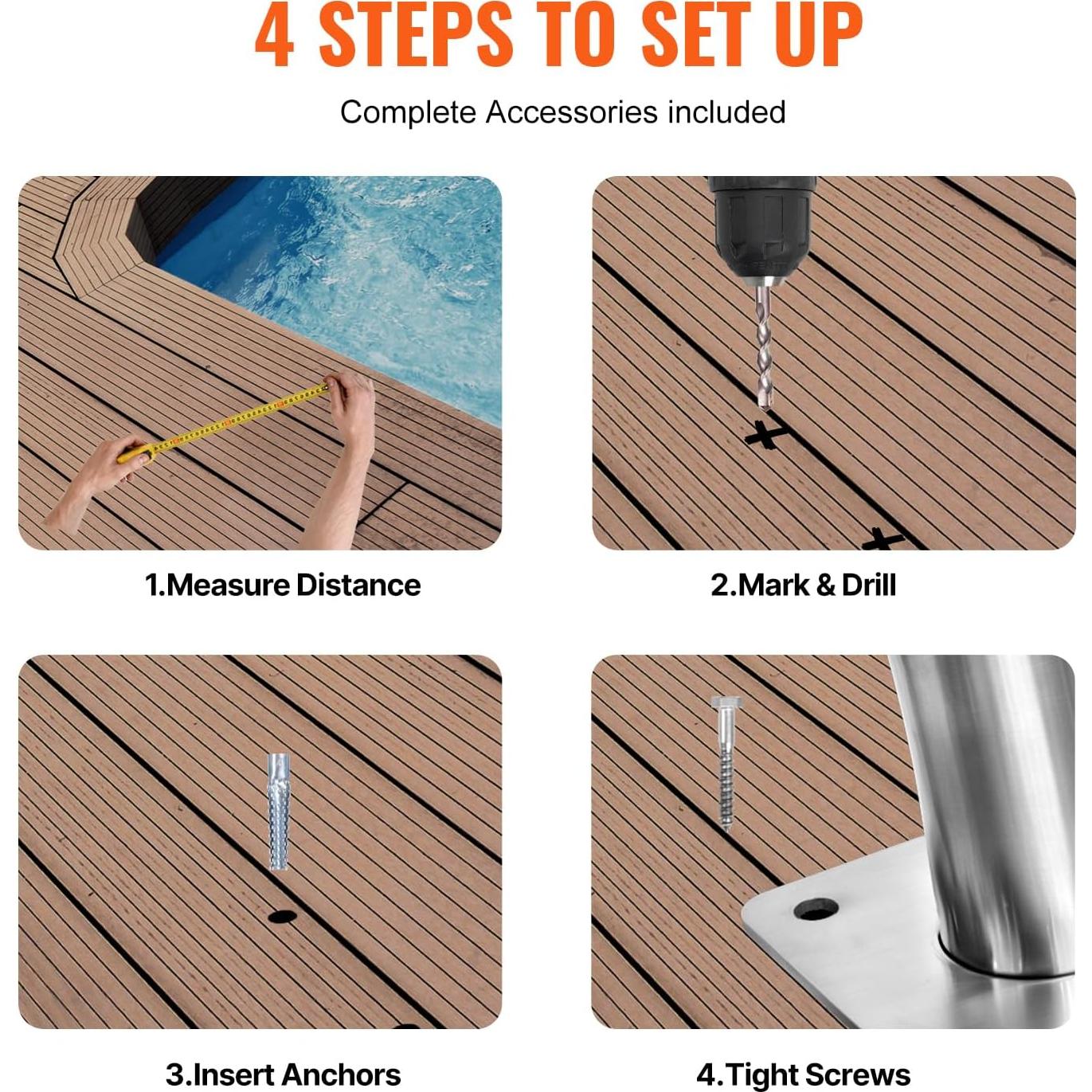 Barandilla de piscina VEVOR 76.2x76.2 cm Acero Inoxidable 2 PCS